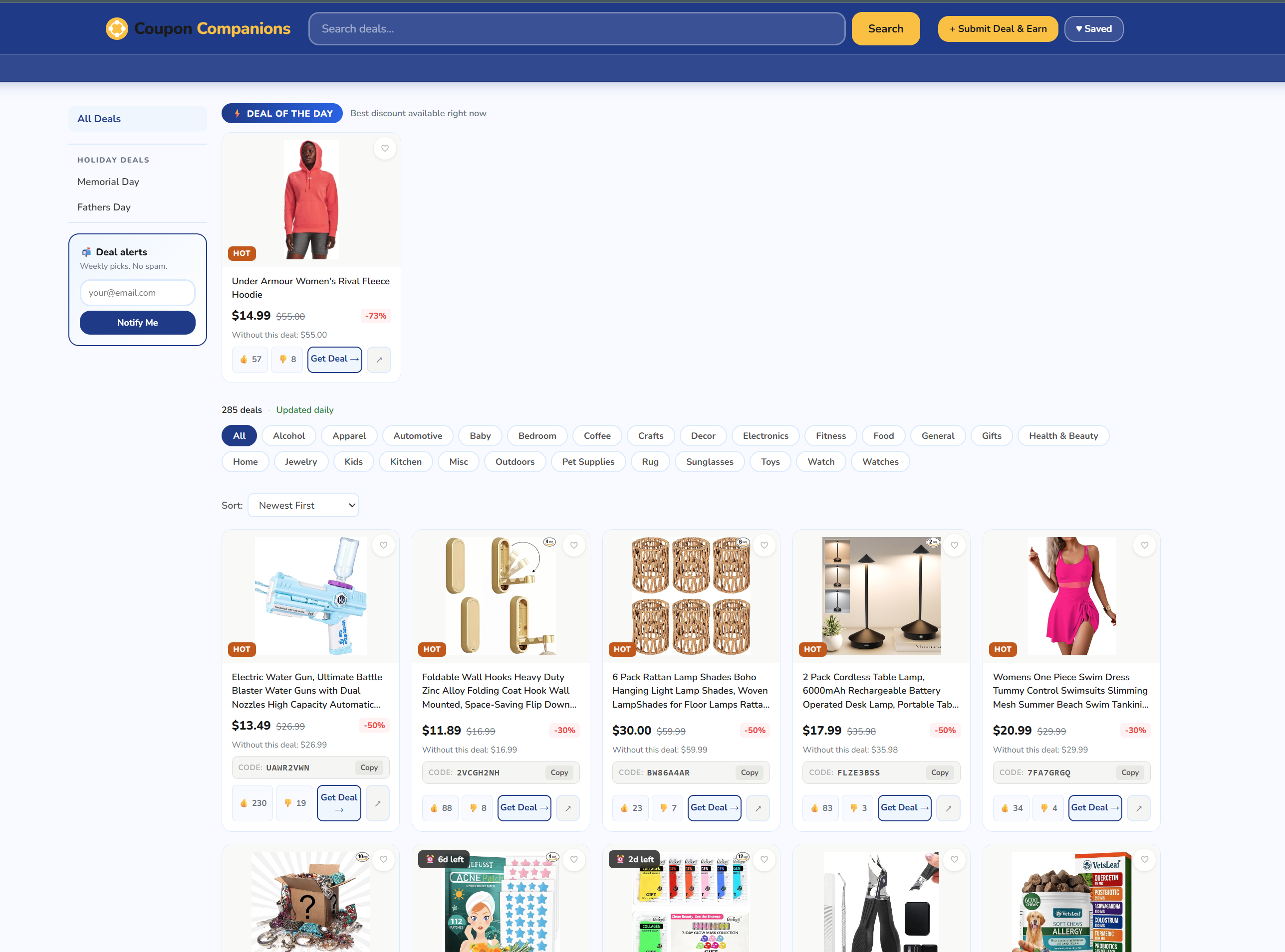 Homepage — deal discovery feed